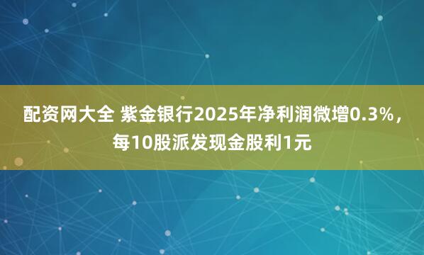 配资网大全 紫金银行2025年净利润微增0.3%，每10股派发现金股利1元